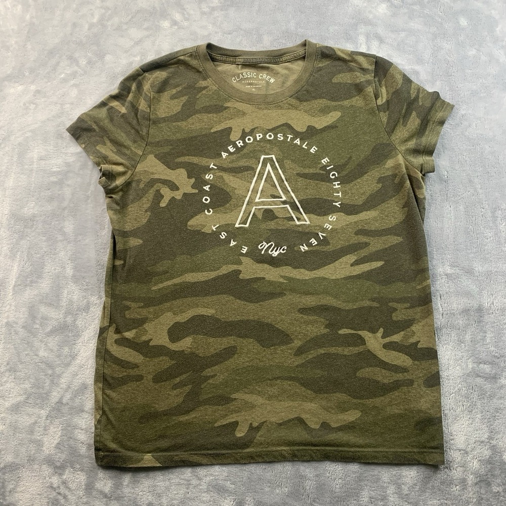 Aeropostale 87 NYC Classic‎ Crew T-Shirt Short Sleeve Green Camo Women's XL